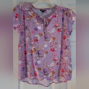 Womens Babydoll Blouse Shirt Top Med Floral Lavender Buffalo David Bitton Fairy
